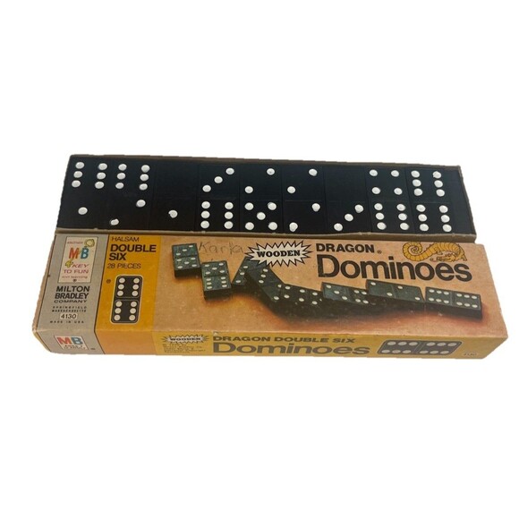 Dragon Dominoes Halsam Double Six Wooden 1970 Milton Bradley 28 Pieces #4130 - Picture 5 of 5